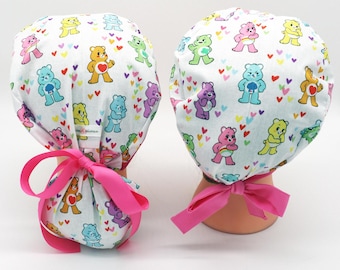 Care Bear Scrub Cap, Nurse Scrub Cap, Ponytail Holder Scrub Cap, RN Scrub Cap, OR Scrub Cap, Surgical Scrub Cap, RN Gift, Medical Surgical