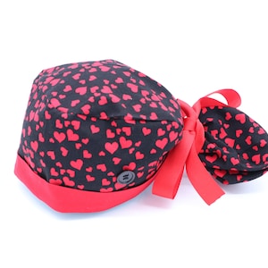 Red Heart Nurse Ponytail Holder Scrub Cap