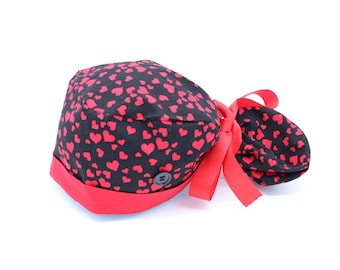 Red Heart Nurse Ponytail Holder Scrub Cap