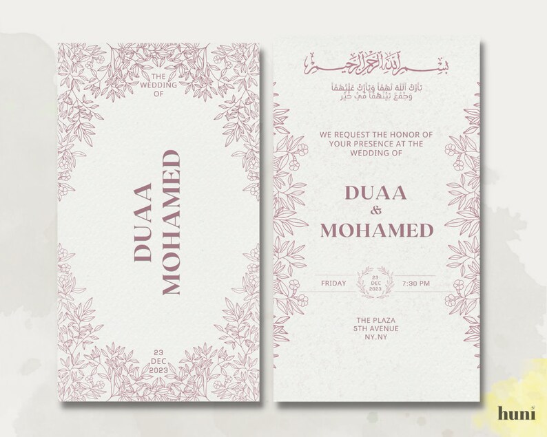 Digital Muslim Wedding Invitation Template, Electronic Neutral Floral