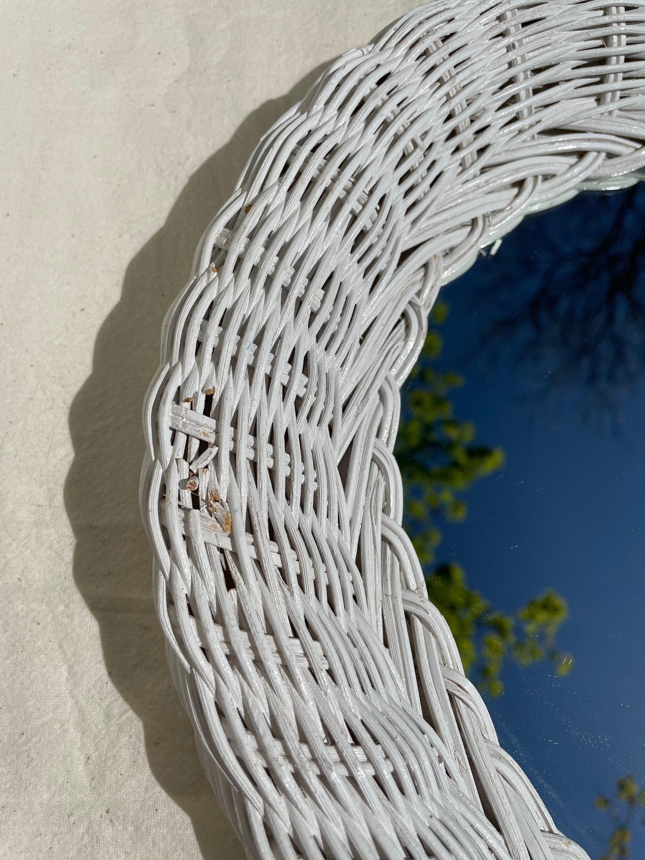 White Wicker Mirror With Arch Design Etsy