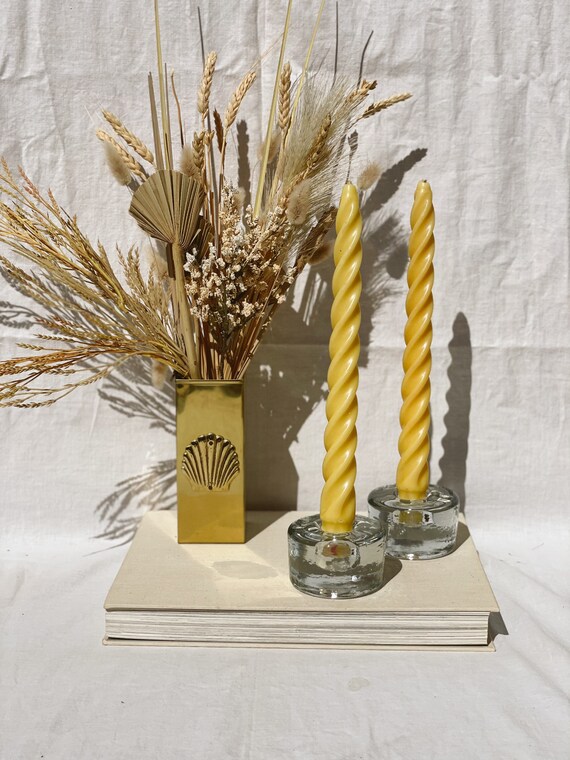 Twisted Yellow Candlesticks with Circle Glass Holders Etsy