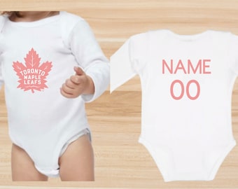 Toronto Maple Leafs, Baby newborn onesie, NHL pink long Sleeve, Pregnancy onesie