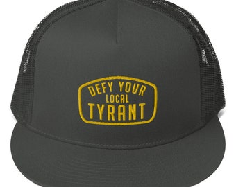 Defy Your Local Tyrant Mesh Back Charcoal Grey Snapback Hat Cap