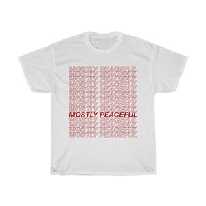 Mostly Peaceful Hollow Letters Unisex Heavy Cotton Tee T-shirt