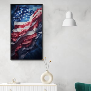 Patriotic American flag canvas print wall art, Sea wave American flag canvas wall art, American Flag Art Canvas Print Wall decor Poster