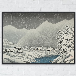 Kawase Hasui Prints In the Snow, Nakayama-shichiri Road, Hida 1924 by Kawase Hasui Hasui Woodblock Japan Print Hasui Kawase, ukiyoe poster