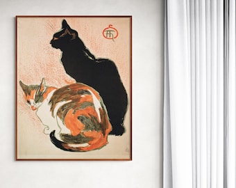 Two Cats Art Print, French Art Nouveau Cats, Vintage Cat Painting