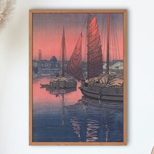 Tsuchiya Koitsu Ukiyo e Prints - Sunset at Tomonotsu, Inland Sea 1940 by Tsuchiya Koitsu, Japanese Modern Ukiyo e prints