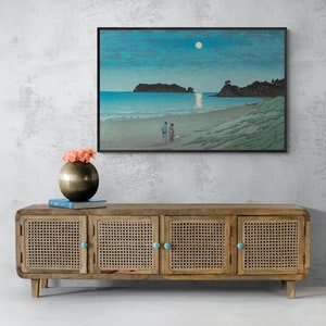 Kawase Hasui Japanese Art Canvas Prints - Moonlight at Shichirigahama, Japanese Landscape Art Print Canvas Wall Art, Ukiyo e Canvas Print
