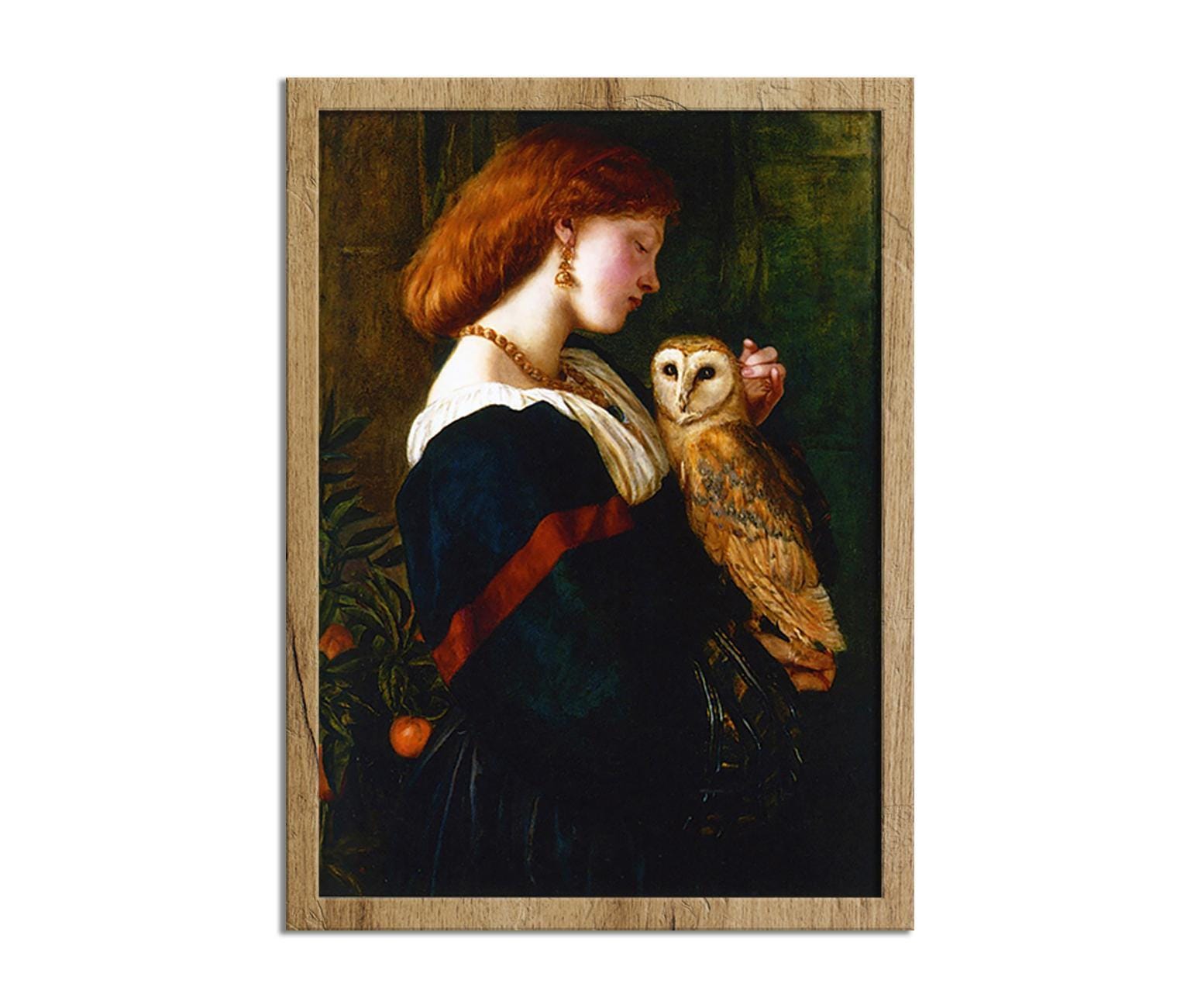 Girl Holding a Barn Owl Gothic Canvas Print, Dark Vintage Bird Art for Bedroom or Witchy Decor
