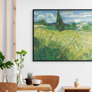 Grünes Weizenfeld mit Zypressen Poster Druck von Vincent Van Gogh, Vincent Van Gogh Leinwanddruck, Vincent Van Gogh Poster, Van Gogh Druck