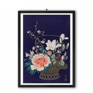 Shoson Ohara Ukiyo e Prints Basket with various flowers by Shoson Ohara Ukiyo-e Vintage Poster, Art Print Poster, Japanese Woodblock Prints