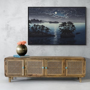 Kawase Hasui Japanese Art Canvas Prints - Futago Island Moonlight At Matsushima, Japanese Seascape Woodblock Prints Ukiyoe Canvas Art Print
