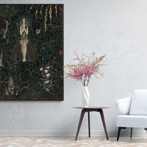 Flowers and Flames by Kay Nielsen Canvas Wall Art, Fairy Tale Painting, Fantastic Painting, Fairy Tale Art Print, Forest Canvas Art Print,