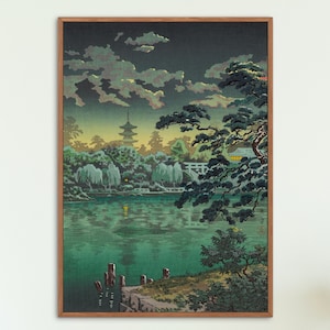 Tsuchiya Koitsu Ukiyo e Prints -  The Pond of Sarusawa, Nara on a Rainy Evening 1941 by Tsuchiya Koitsu, Japanese Woodblock Prints