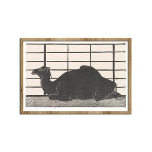 Vinatge Dromedary Woodcut Prints Canvas Print, Animal Wood Engraving, Simple Art, Black and White, Samuel Jessurun de Mesquita Canvas Print