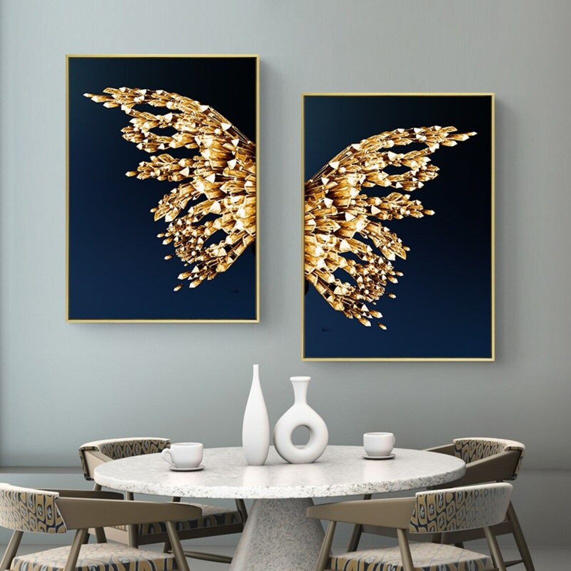 Set of 2 Abstract Gold Butterfly Wall Decor Abstract Canvas Etsy