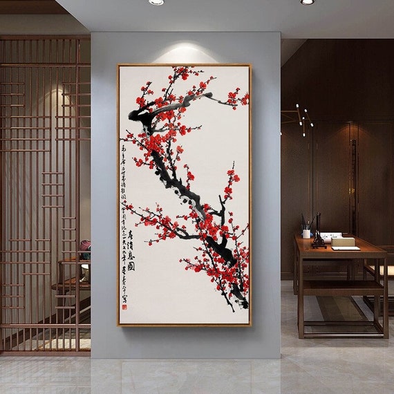 Japanese Wall Scroll Plum Blossom Canvas Poster With