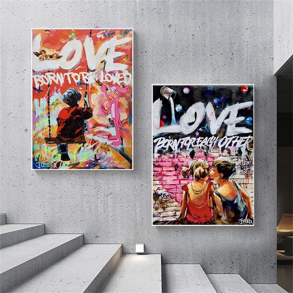 Graffiti Wall Kids Art, Graffiti Graffiti Wall Street Canvas Art Street Print, Painting Artwork Kiss Child Posters, - Art Art, Pop Poster Etsy Love