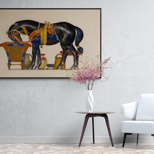 Cheval s'abreuvant by Leon Bakst, Vintage Tier Illustration, Bleistift, Aquarell Gouache Zeichnung Leinwand Wand Kunst Fine Art Print