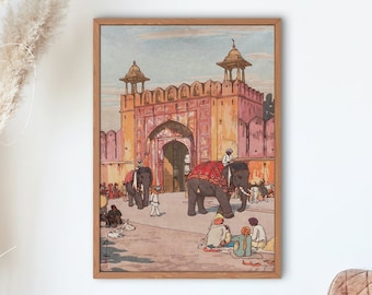 Yoshida Hiroshi High Ajmer Gate, Jaipur, 1931, from the India and Southeast Asia Series 1931 Prints by Yoshida Hiroshi Woodblock Prints