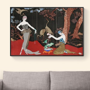 Vintage George Barbier Fashion Canvas Print, Art Nouveau Famous Painting, Art Deco Design Illustration Canvas Wall Art, Le Gout des Laques