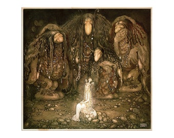Little Prince and Troll Canvas Print, John Bauer Illustration Art Prints, Fairy Tale Paintings, Little Girl Room Fantasy Canvas Wall Art