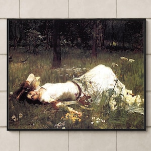 Ophelia by John William Waterhouse, English Lady Pre-Raphaelite Portrait Painting Archival Giclée Fine Art Print Home Decor