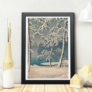 Kawase Hasui Prints Senzoku Pond In The Snow 1928 by Kawase Hasui Hasui Kawase Art Print, Japan Print Hasui Kawase, Japan Woodblock Print