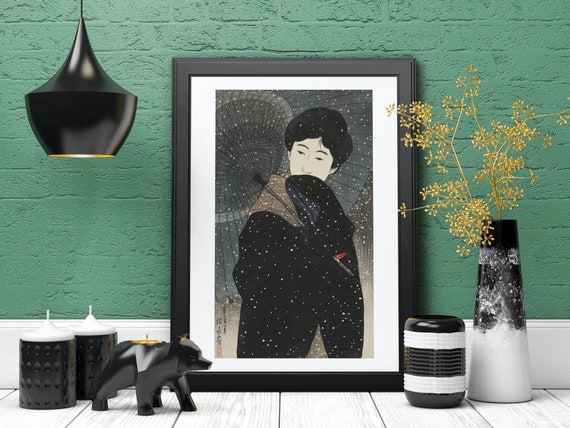 伊東深水版画、雪の夜、伊東深水画