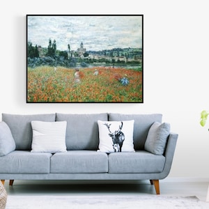 Claude Monet Art Prints - Poppy Field Near Vétheui Print by Claude Monet, Claude Monet Canvas Print, Claude Monet Poster, Claude Monet Print
