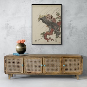 Peinture japonaise aigle antique, impression d&#39;art toile ukiyo-e oiseau, art mural ukiyo-e japonais vintage, oiseaux, arbres, impressions d&#39;art aigle