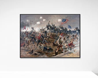 Battle of Spottsylvania by Thure de Thulstrup, Civil War Painting, American History, Battle Field Canvas Art Print Wall Decor