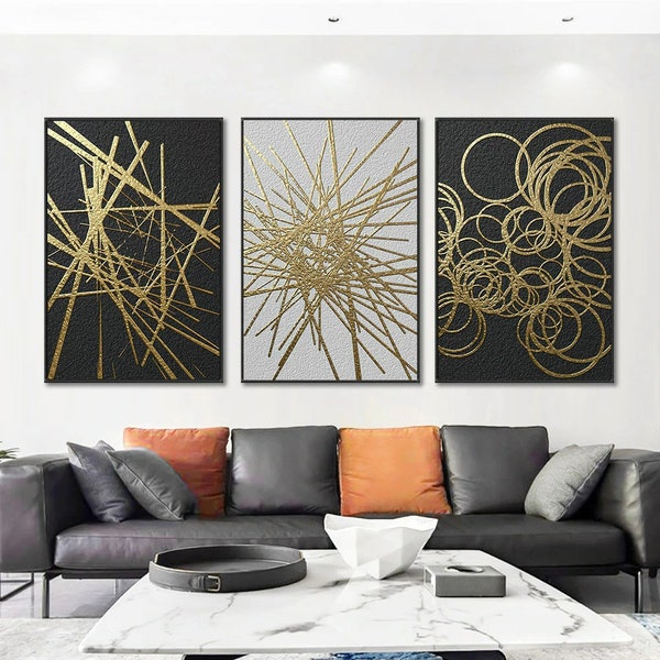 Black and Gold Abstract Art Etsy