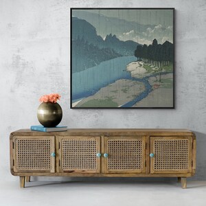 Kawase Hasui Japanese Art Canvas Prints -  Rain At Okutama River, Japanese Landscape Art Print Canvas Wall Art, Ukiyo e Canvas Print
