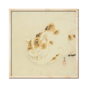 Antique Japanese Cat Painting Canvas Print Wall Art, White Cat Poster, Japanese Art, Japanese Painting Wall Art for Home Decor