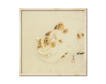 Antique Japanese Cat Painting Canvas Print Wall Art, White Cat Poster, Japanese Art, Japanese Painting Wall Art for Home Decor