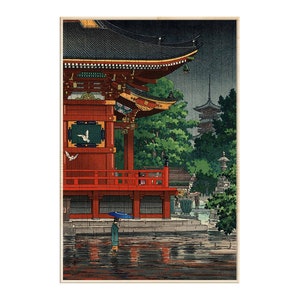 Japanese Canvas Wall Art Print Asakusa Kannondo Temple By Tsuchiya Koitsu, Woodblock, Ukiyo-e, Japanese Art, Rainy Day,  Home decor