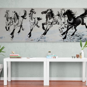 Eight Galloping Horses, Xu Beihong Chinese art canvas print, Running horses painting, Horse wall art, Equine decor, Wild horses poster
