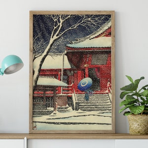 Kawase Hasui Prints Snow at Ueno Kiyomizudo 1929 by Kawase Hasui , Hasui Kawase Art Print, Hasui Woodblock Japan Print Hasui Kawase