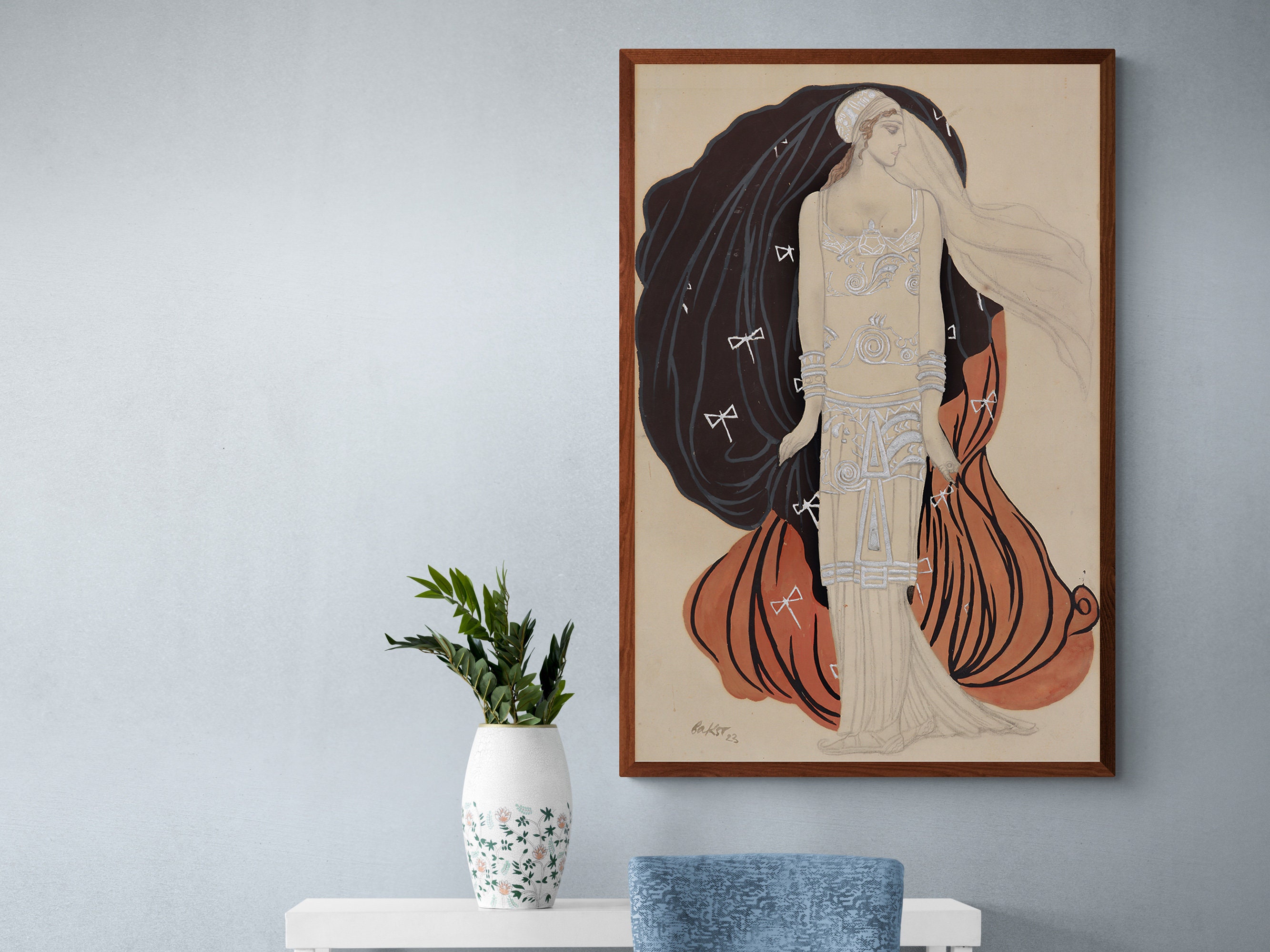 Ida Rubinstein's costume for Phaedra by Léon Bakst, Antique Modernist, Orientalist themes Woman Fashion Painting Canvas Print Wall Art