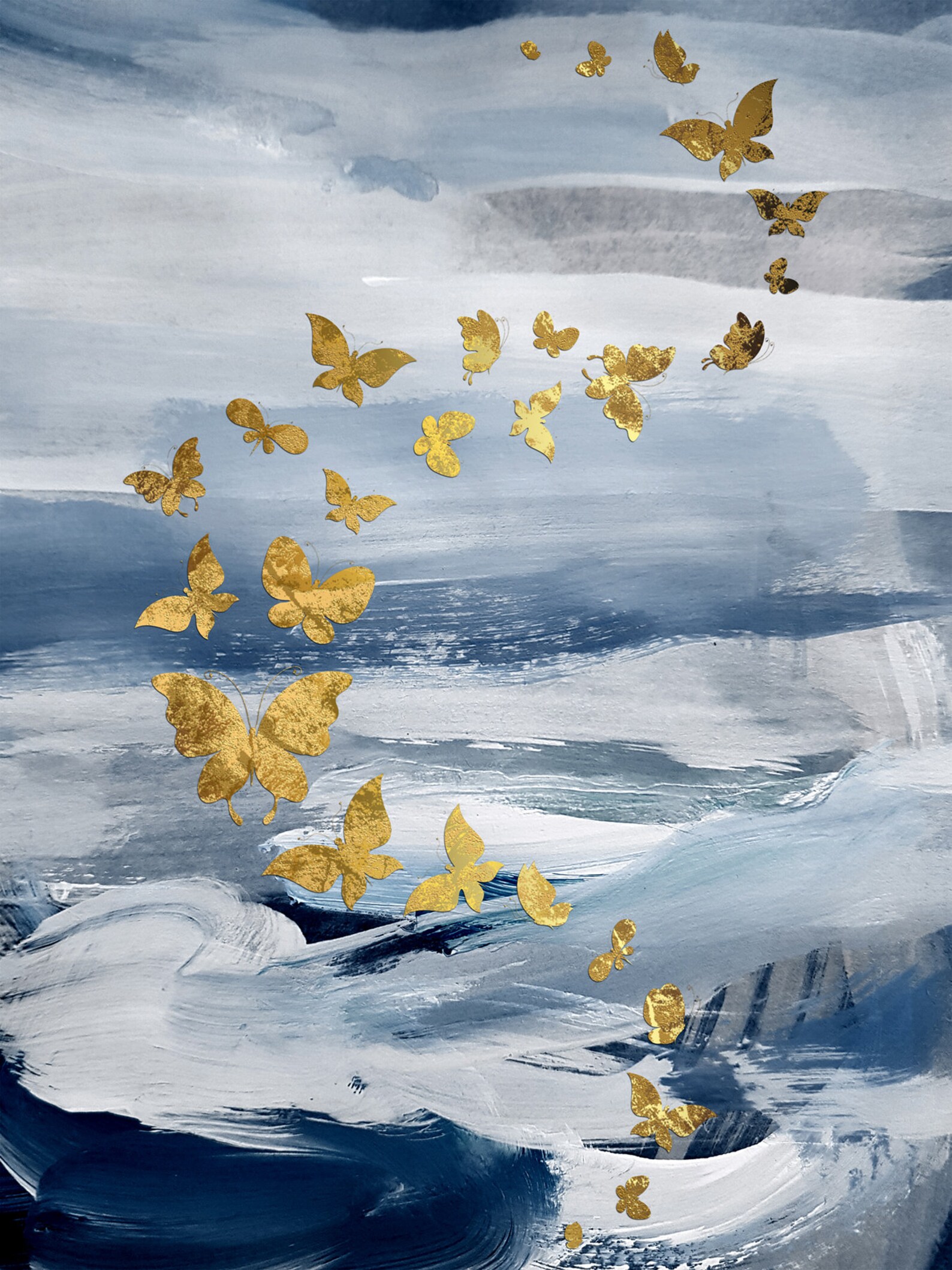 Dunkelblaue Ozean Weiße Welle Fliegende Gold Schmetterlinge | Etsy