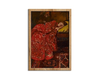 Der rote Kimono von George Hendrik Breitner, Mädchen im Kimono figürliche Malerei, orientalische Malerei Leinwanddruck