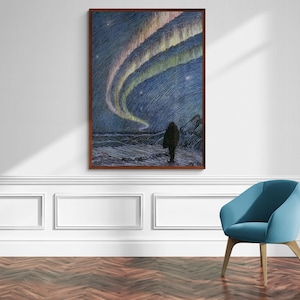 Northern Lights Art Print, Aurora Borealis Painting