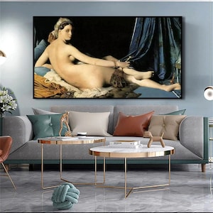 Ingres - The Grand Odalisque by  Jean Auguste Dominique Ingres Art Reproduction Poster Prints Canvas Wall Art Famous Painting Home Decor