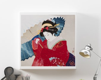 伊藤深水による日本のアートプリント「雪の夜」、木版画、ジクレー