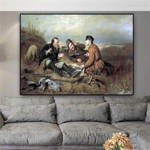 Hunters at rest By Vasily Perov Printed on Canvas, Art Reproduction Art Print on Canvas, FIne Art Canvas Wall Art
