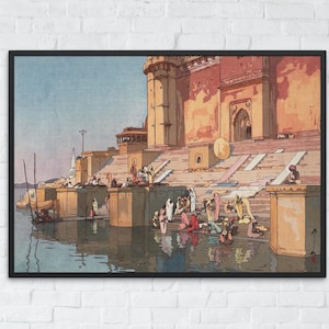 Yoshida Hiroshi The Ghat at Varanasi 1931, from the India and Southeast Asia Series 1931 Prints by Yoshida Hiroshi Woodblock Prints