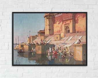 Yoshida Hiroshi The Ghat at Varanasi 1931, from the India and Southeast Asia Series 1931 Prints by Yoshida Hiroshi Woodblock Prints